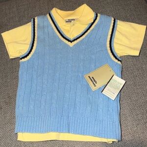 Vintage boys Yellow Polo with Blue Sweater Vest. Size 4T